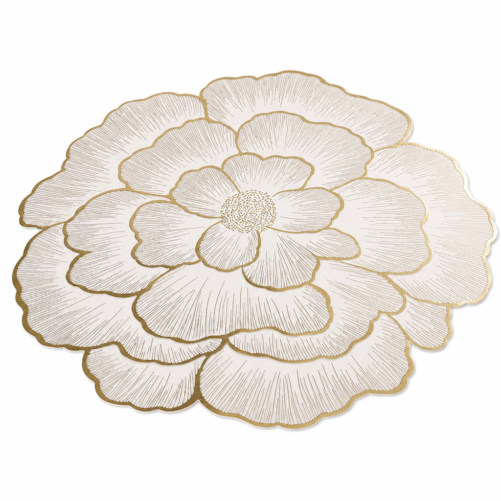 ⏳Limited-time 50% off⏰Nordic Style Metallic Peony Flower PVC Placemat | Heat Resistant Non Slip Waterproof Dining Table Mat🍽️💛🌹