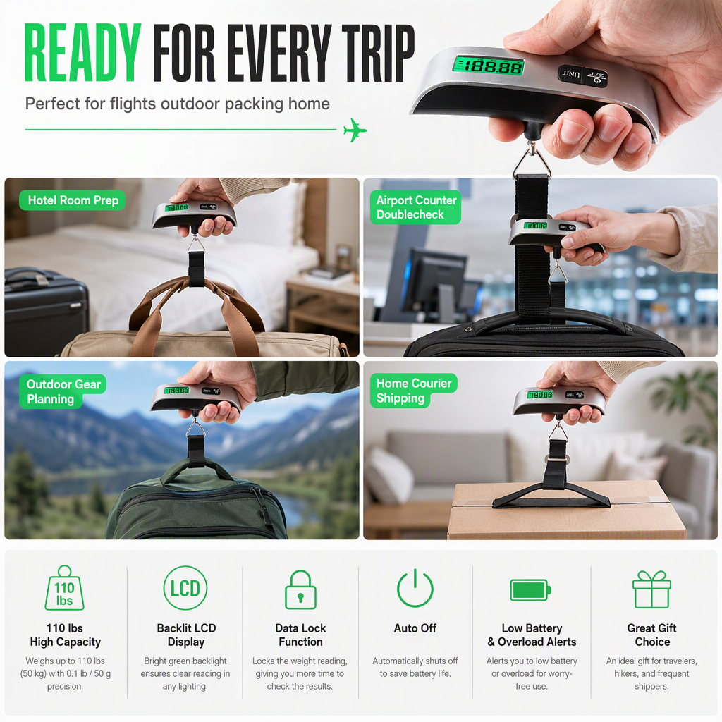 Portable 50kg LCD Mini Electronic Luggage Scale T-Shaped Handheld Hanging Scale with Hook