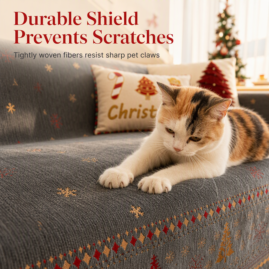 ⏳Time-Limited Special⏰Thickened Christmas Chenille Sofa Cover – Full Coverage Cat Scratch & Stain Resistant Couch Slipcover🎄🎅🛋️