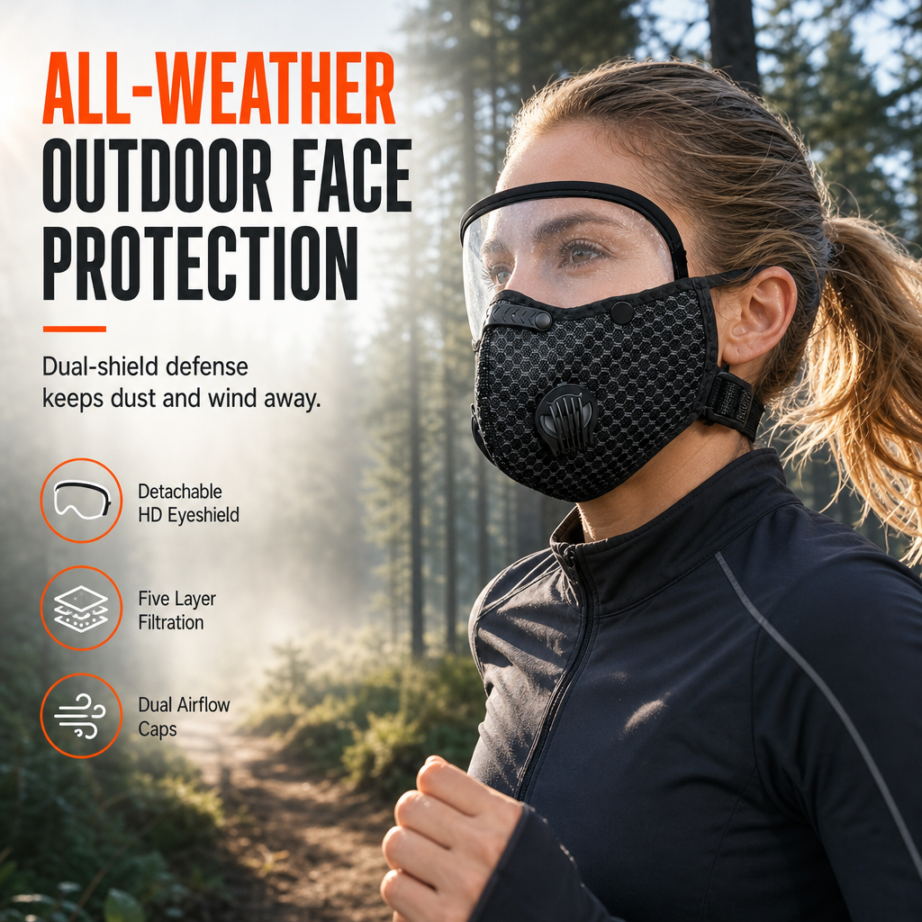Dustproof and Windproof Outdoor Sports Face Mask with Protective Eye Shield and Breathing for Running and Cycling