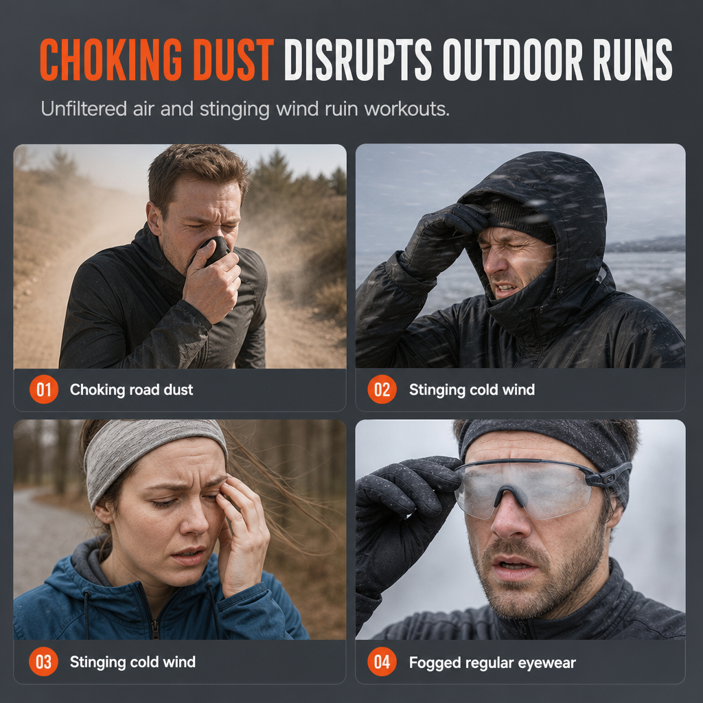 Dustproof and Windproof Outdoor Sports Face Mask with Protective Eye Shield and Breathing for Running and Cycling