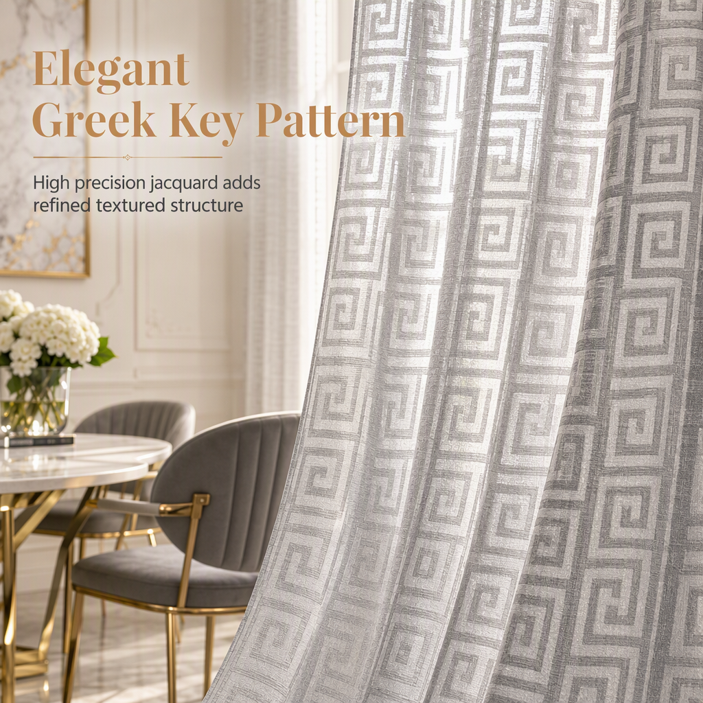 Geometric Jacquard Sheer Curtain Panel for Living Room