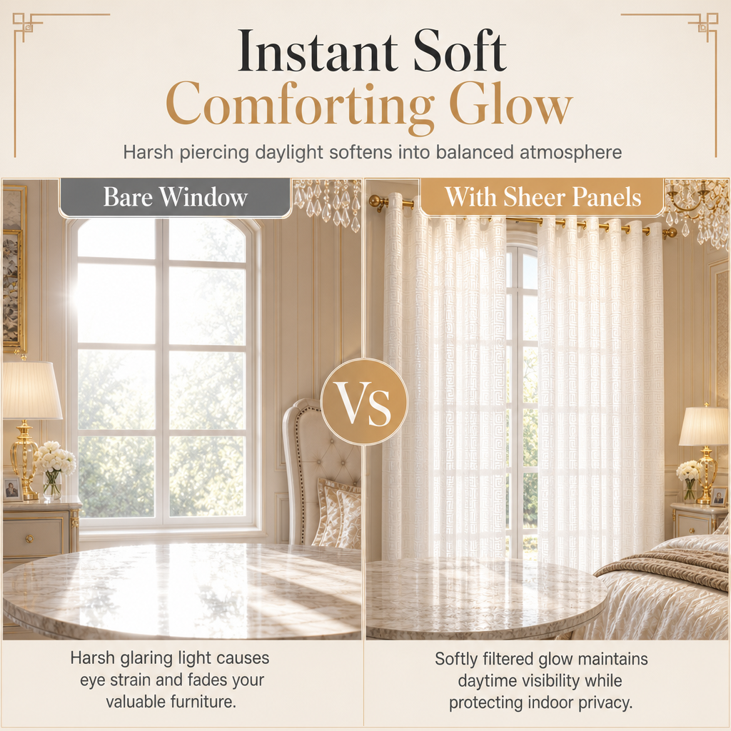Geometric Jacquard Sheer Curtain Panel for Living Room
