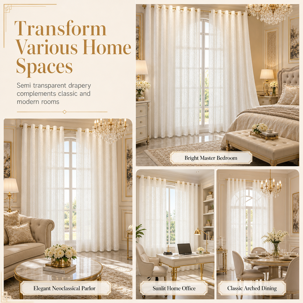 Geometric Jacquard Sheer Curtain Panel for Living Room