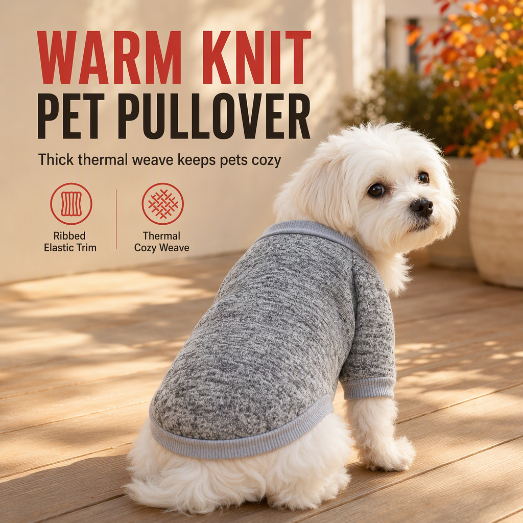 🐕✨ Cozy Knit Pet Sweater – 50% OFF! Insulating ribbed knit, stretchable trim, 9 colours – keeps small pets warm & free to move. 💪