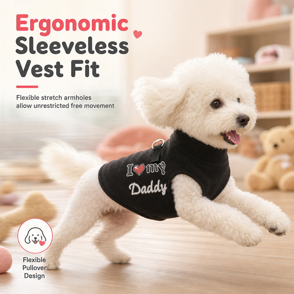 Warm Pet Sweater with Leash Ring & Love Dad and Mom Design