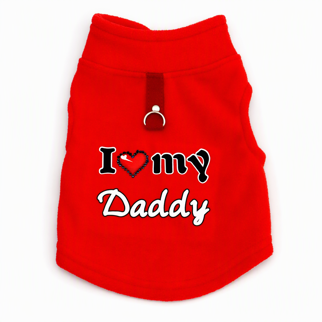Warm Pet Sweater with Leash Ring & Love Dad and Mom Design