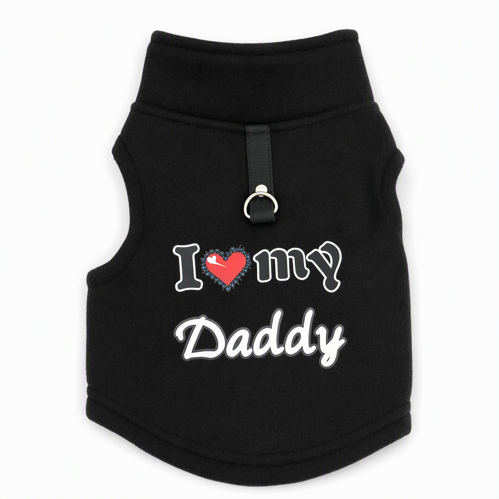 Warm Pet Sweater with Leash Ring & Love Dad and Mom Design