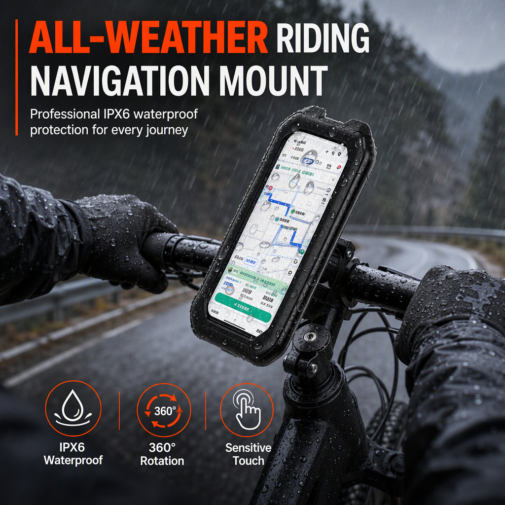Waterproof Motorcycle and Bicycle Phone Holder with Touch Screen and 360 Degree Rotation