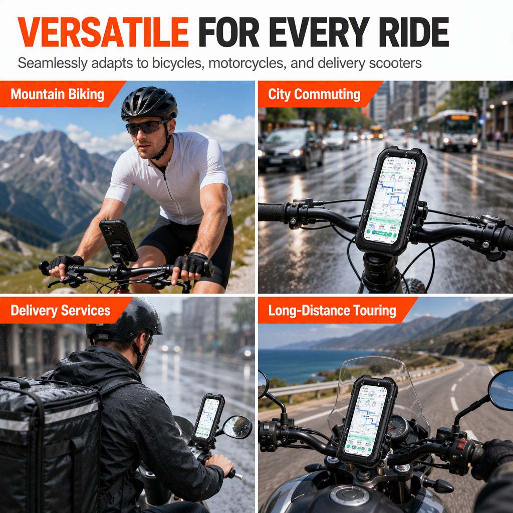 Waterproof Motorcycle and Bicycle Phone Holder with Touch Screen and 360 Degree Rotation