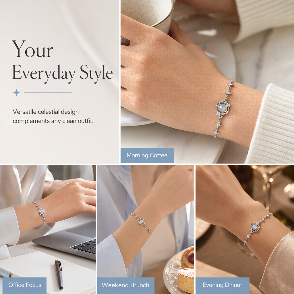 ⏳Limited-time 50% off💥 S925 Sterling Silver Planet & Star Charm Bracelet – Crystal Inlaid Celestial Chain with Luminescent Planet Sphere & Pavé CZ Stars, Hypoallergenic Featherlight 5g Dainty Gift for Women & Girls 🪐