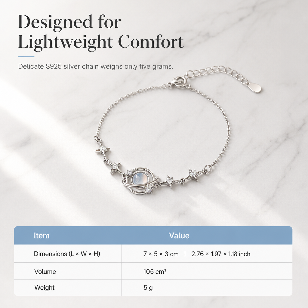 ⏳Limited-time 50% off💥 S925 Sterling Silver Planet & Star Charm Bracelet – Crystal Inlaid Celestial Chain with Luminescent Planet Sphere & Pavé CZ Stars, Hypoallergenic Featherlight 5g Dainty Gift for Women & Girls 🪐