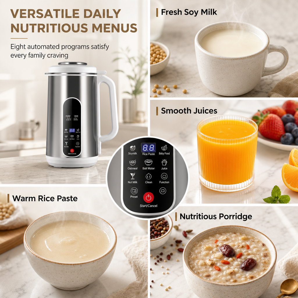 Multi-Functional 304 Stainless Steel Soy Milk Maker and High- Blender Large Capacity Filter-Free Household Food Processor with Smart Timer