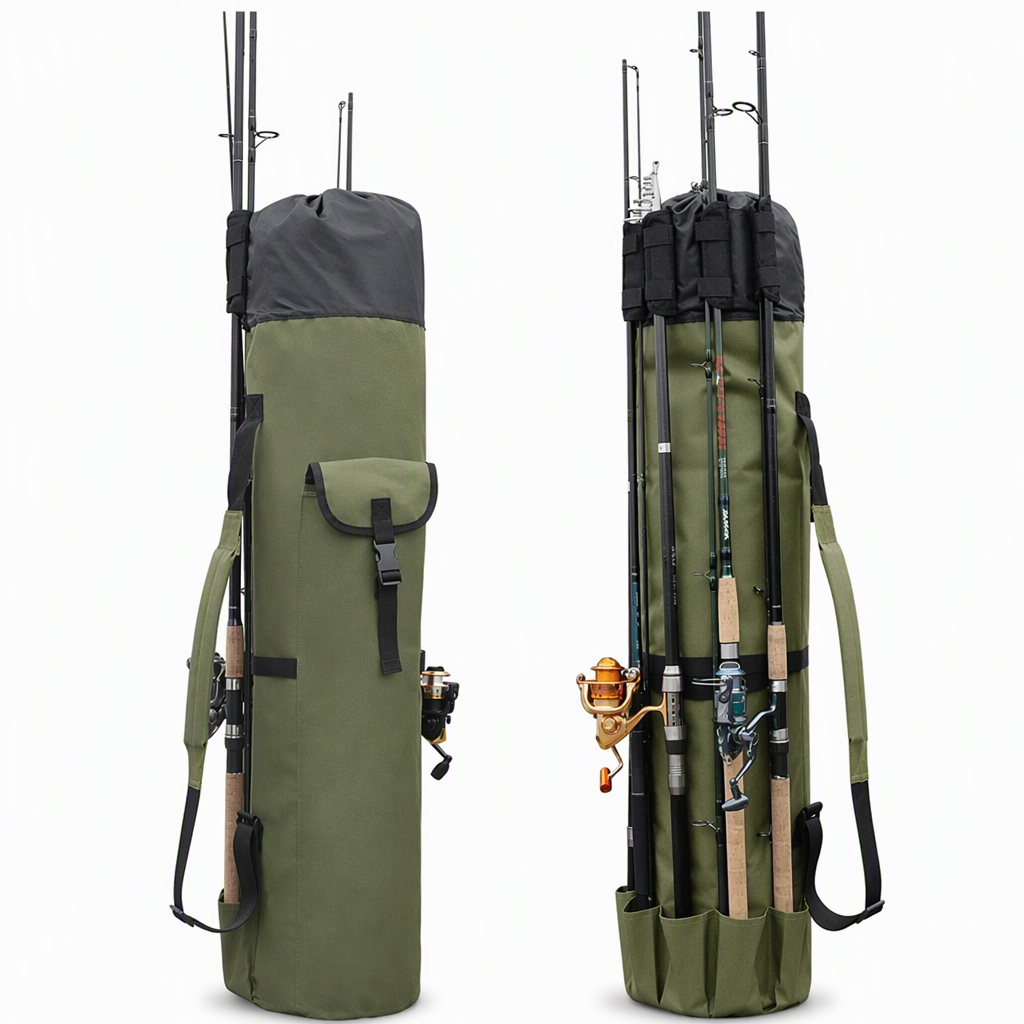📢📢50% OFF !! ⏰Folding Cylindrical Fishing Rod Bag Drawstring Fishing Tackle Storage Carrier for Reservoir and Lure Fishing