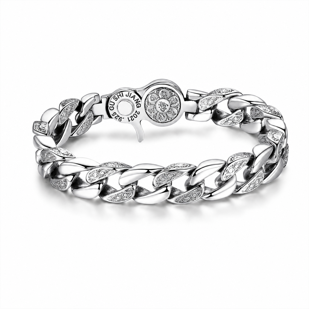 Vintage Silver Plated Rotatable Six Character Mantra for Men Wide Band Spinning Buddhist Jewelry