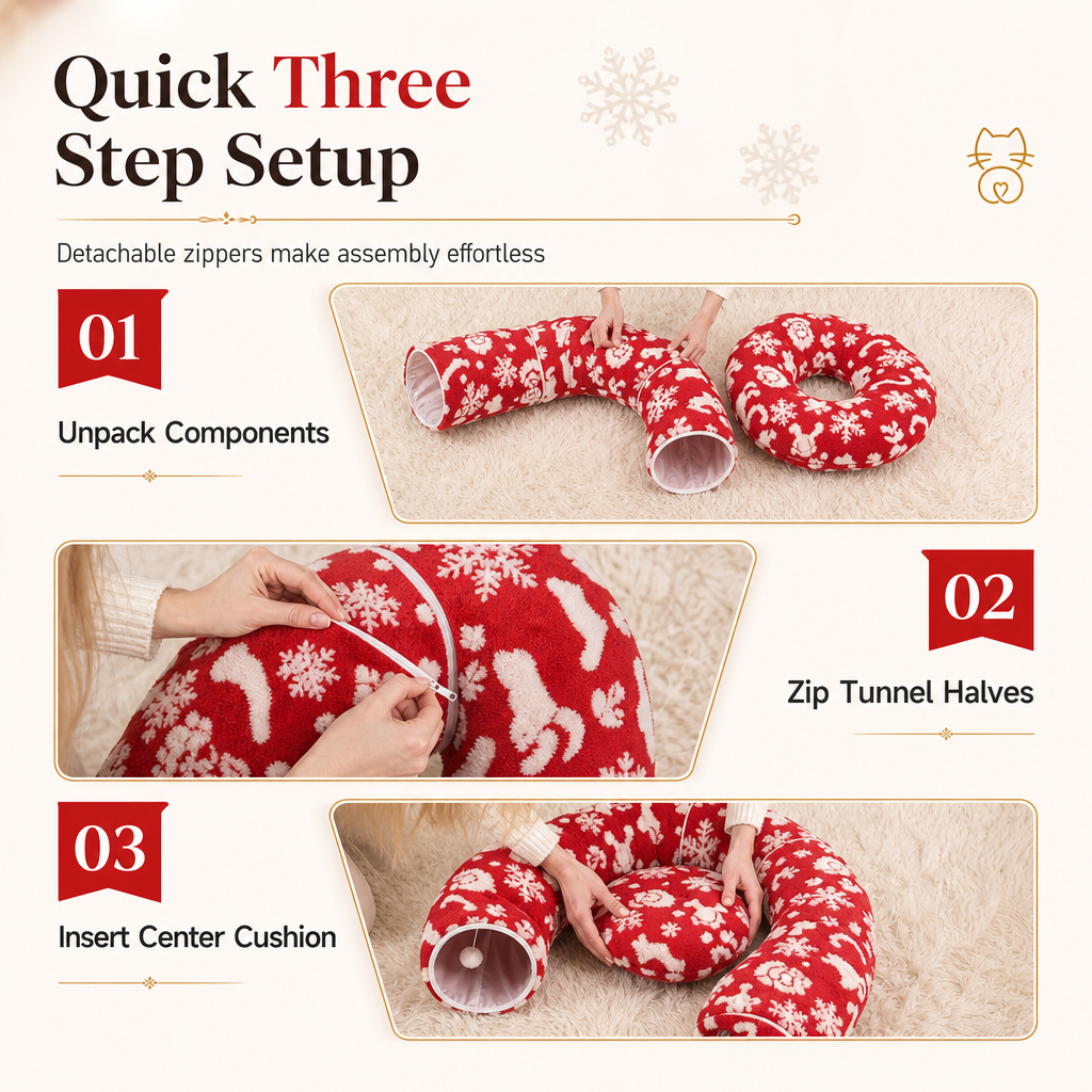 Christmas Series Donut Cat Tunnel Bed Removable and Washable Pet Cushion Bed Play Mat for Cats