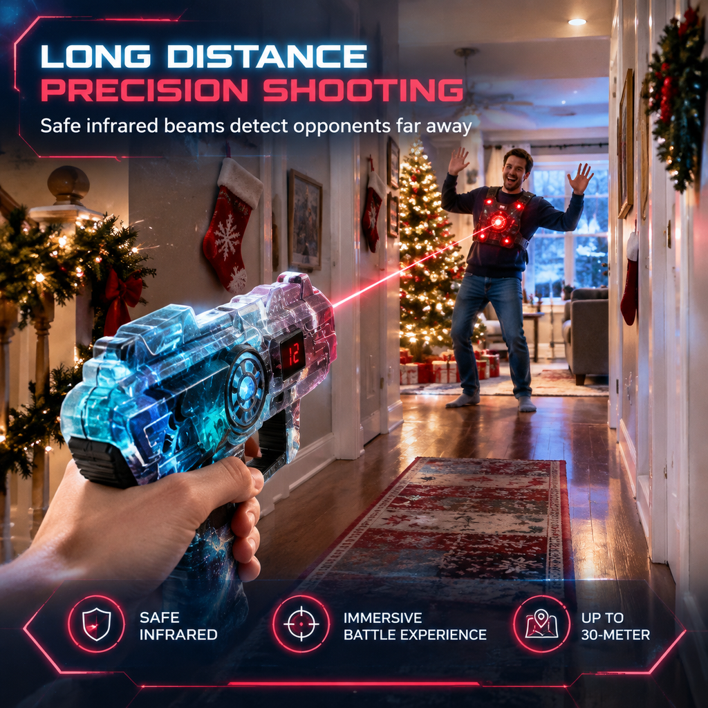 🔫 Laser Battle Set: 2 Blasters & Vests, 90ft Range, Safe Infrared, for Family Fun