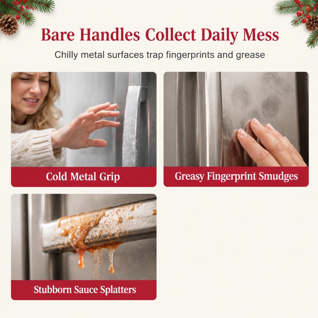 Christmas Burlap Refrigerator Door Handle Covers Holiday Kitchen Appliance Protectors for Microwave and Fridge