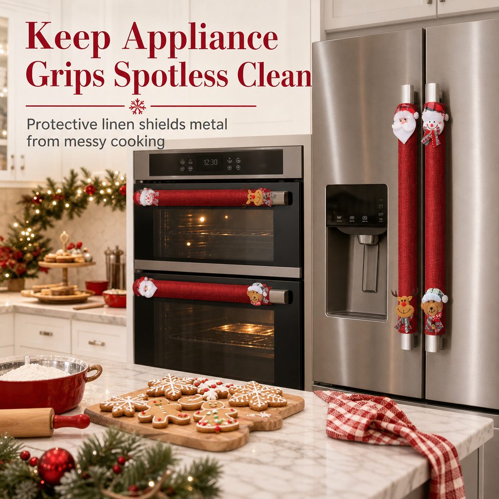 Christmas Burlap Refrigerator Door Handle Covers Holiday Kitchen Appliance Protectors for Microwave and Fridge