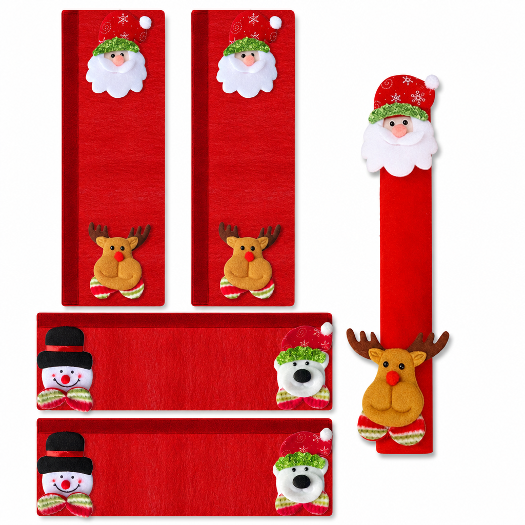 Christmas Burlap Refrigerator Door Handle Covers Holiday Kitchen Appliance Protectors for Microwave and Fridge