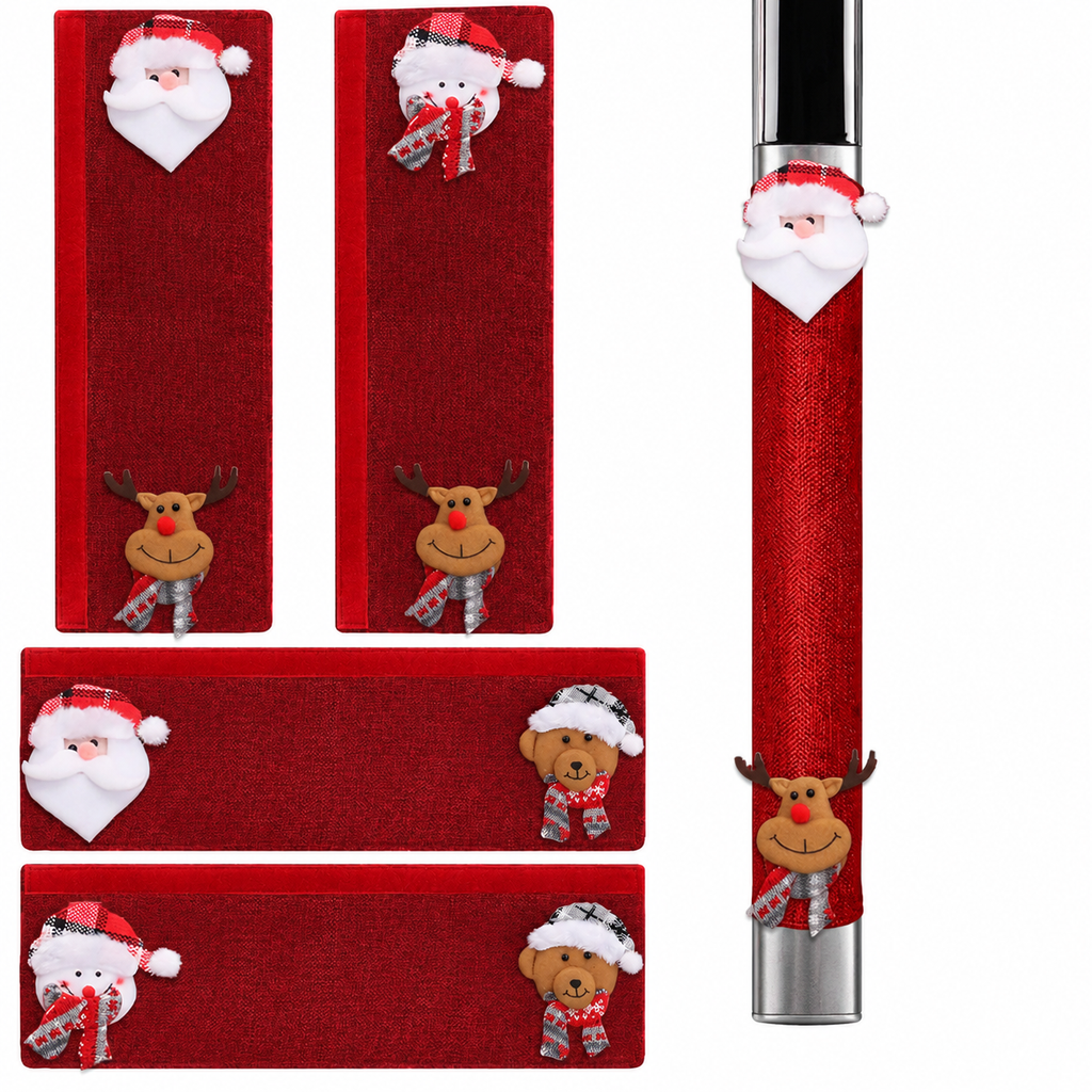 Christmas Burlap Refrigerator Door Handle Covers Holiday Kitchen Appliance Protectors for Microwave and Fridge