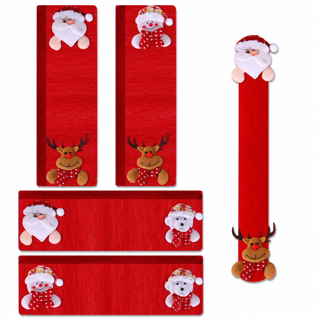 Christmas Burlap Refrigerator Door Handle Covers Holiday Kitchen Appliance Protectors for Microwave and Fridge