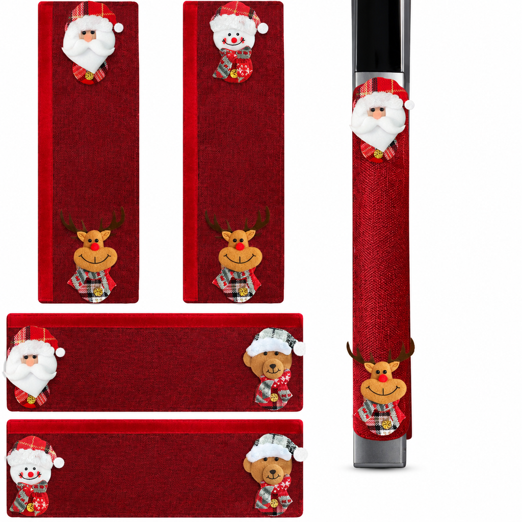 Christmas Burlap Refrigerator Door Handle Covers Holiday Kitchen Appliance Protectors for Microwave and Fridge