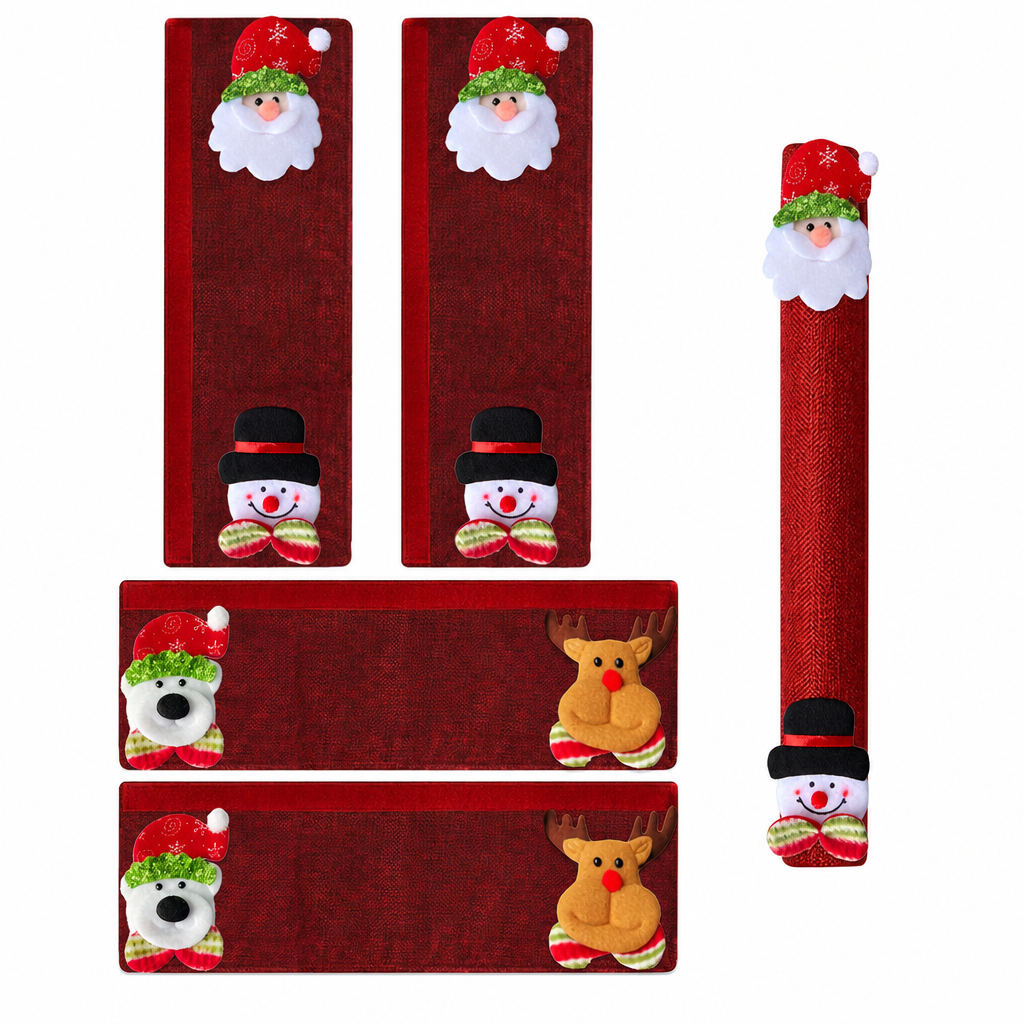 Christmas Burlap Refrigerator Door Handle Covers Holiday Kitchen Appliance Protectors for Microwave and Fridge