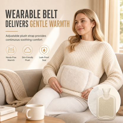 ⏳🔥LIMITED-TIME 50% OFF! ⏰Rubber Hot Water Bottle with Soft Faux Rabbit Fur Cover and Warm Waist Belt