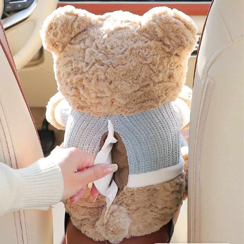 🧸🚗Cute Aviator Bear Plush Car Tissue Holder & Storage Bin | Strap Armrest Mount for Car Interior Decoration & Storage📦