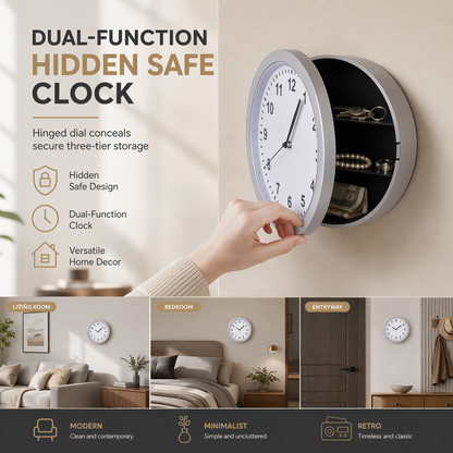 Vintage Wall Clock with Hidden Safe & Secret Valuables Compartment