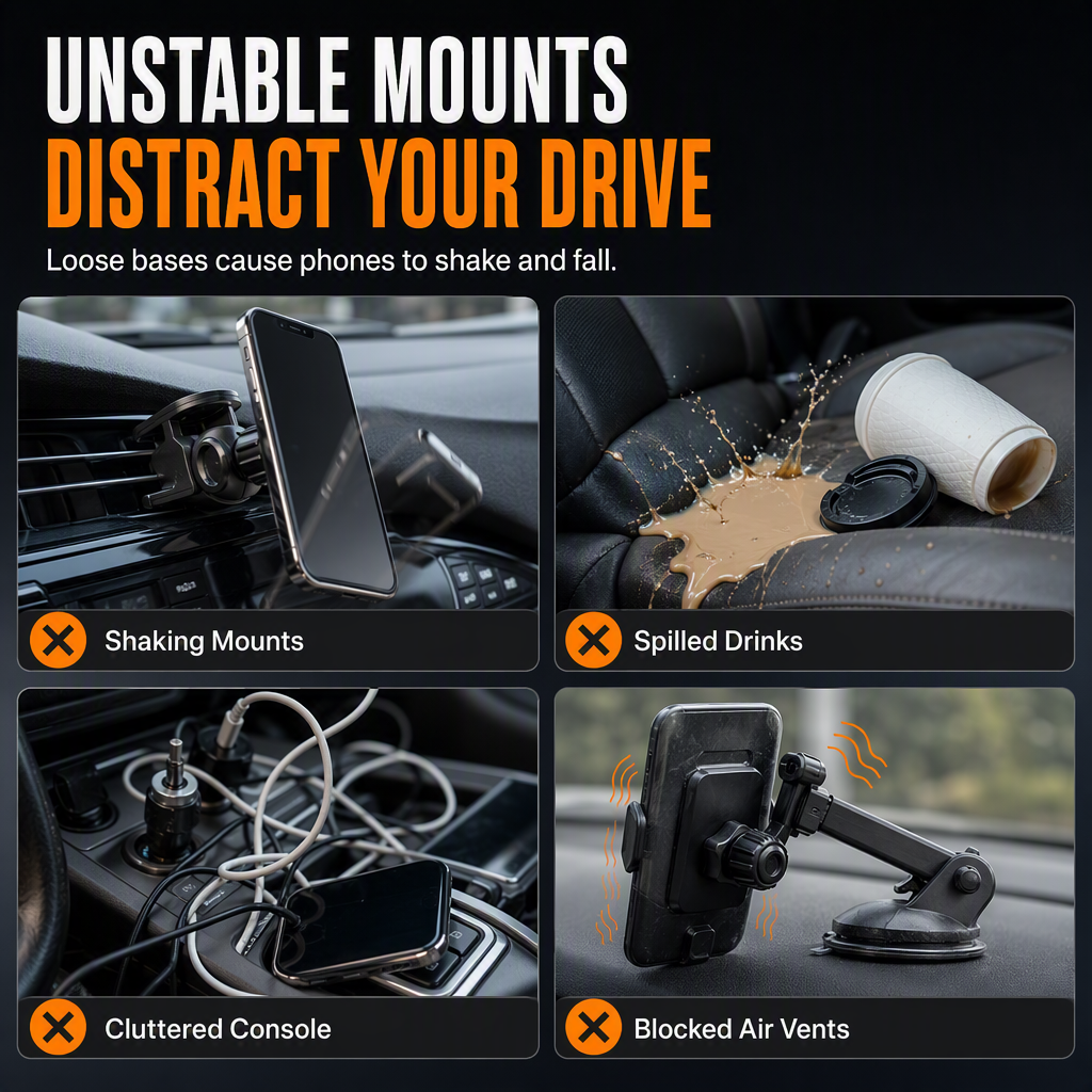 2 in 1 Car Cup Holder and Phone Mount Multifunctional Center Console Beverage Bottle Holder and Mobile Phone Navigation Stand