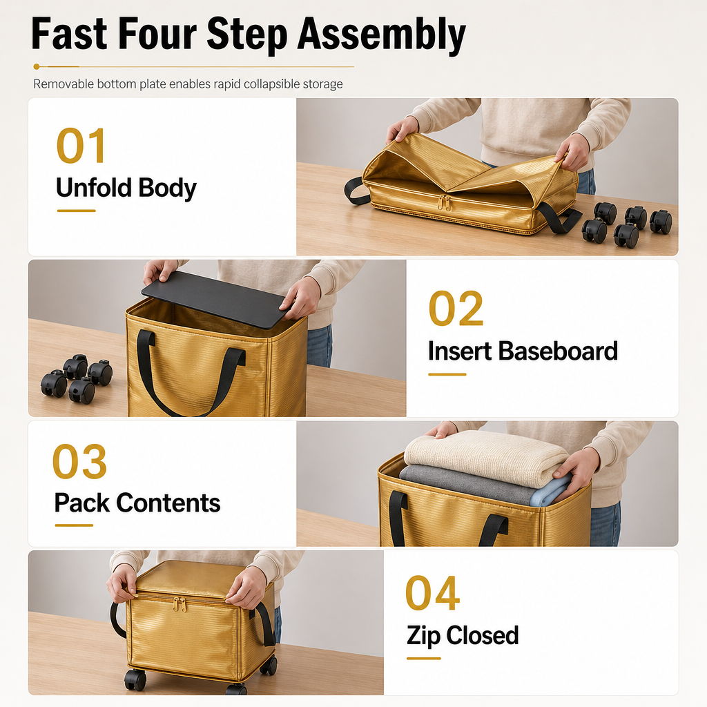 Large Capacity Waterproof Foldable Moving Bag with Wheels Heavy Duty Rolling Storage Tote for College Dorm and Household Organization
