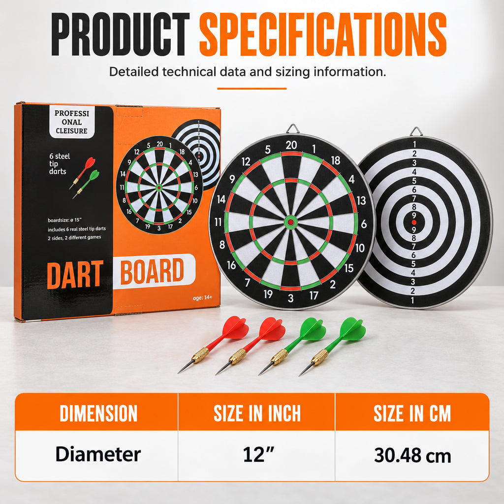 🎯 Double-Sided Dartboard Set – Includes 4 Steel-Tip Darts for Game Nights & Friendly Competition