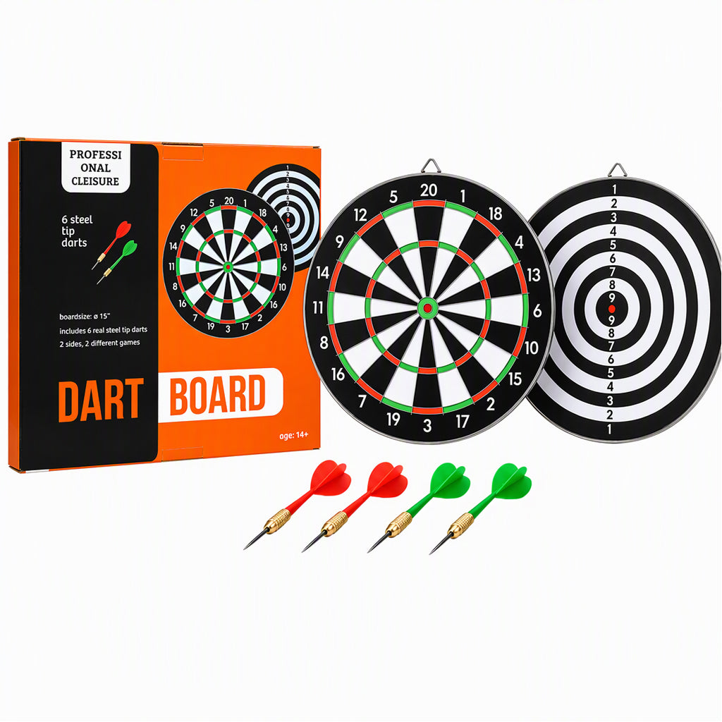 🎯 Double-Sided Dartboard Set – Includes 4 Steel-Tip Darts for Game Nights & Friendly Competition