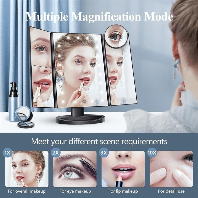 Tri-Fold Makeup Mirror with Lights