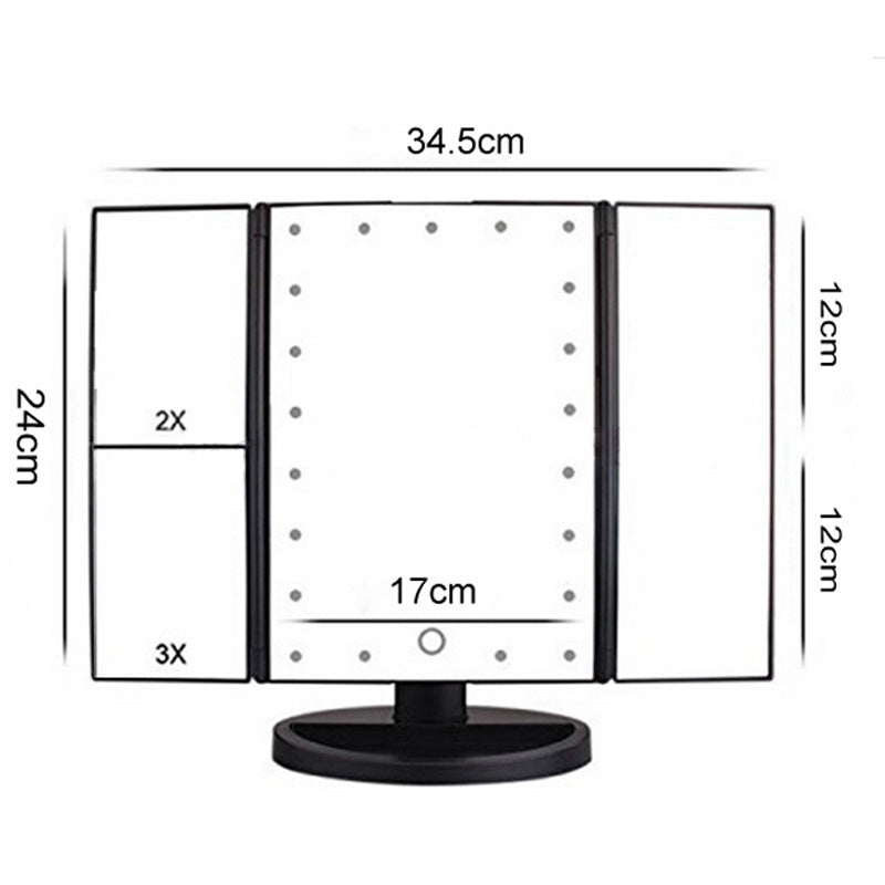 Tri-Fold Makeup Mirror with Lights