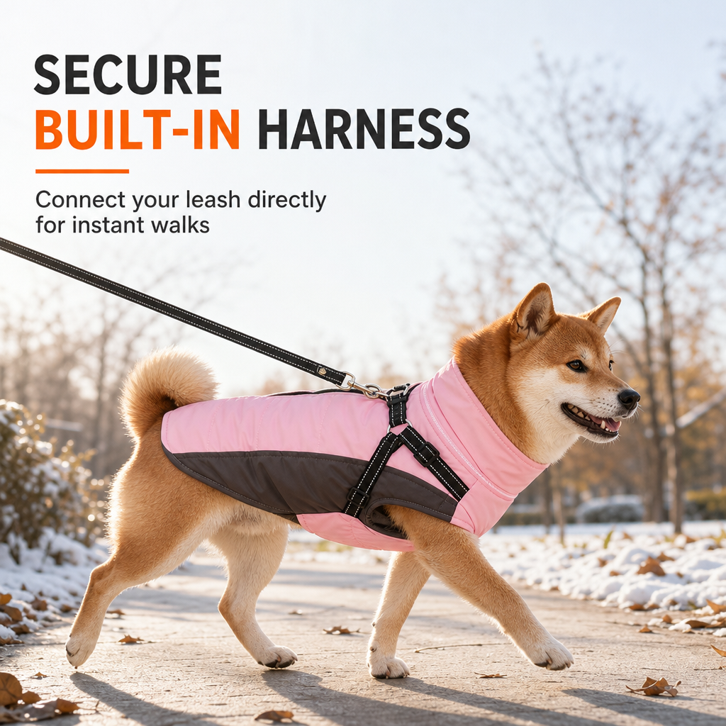 Reflective Padded Dog Winter Vest with Leash Attachment