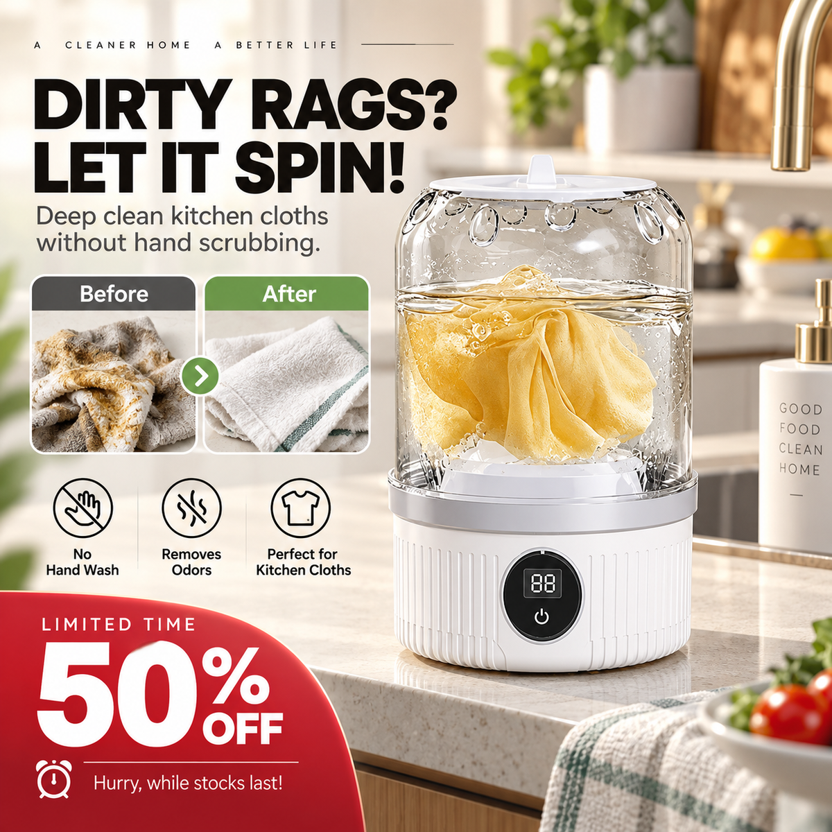⏳🔥LIMITED-TIME 50% OFF! ⏰🎁Free your hands🥰Wireless Charging Mini Washing Machine🌀